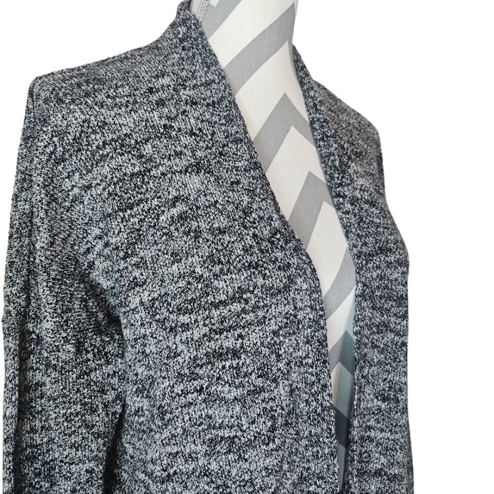 Eileen Fisher Organic Linen Blend Marled Cardigan Sweater Black White‎ Large